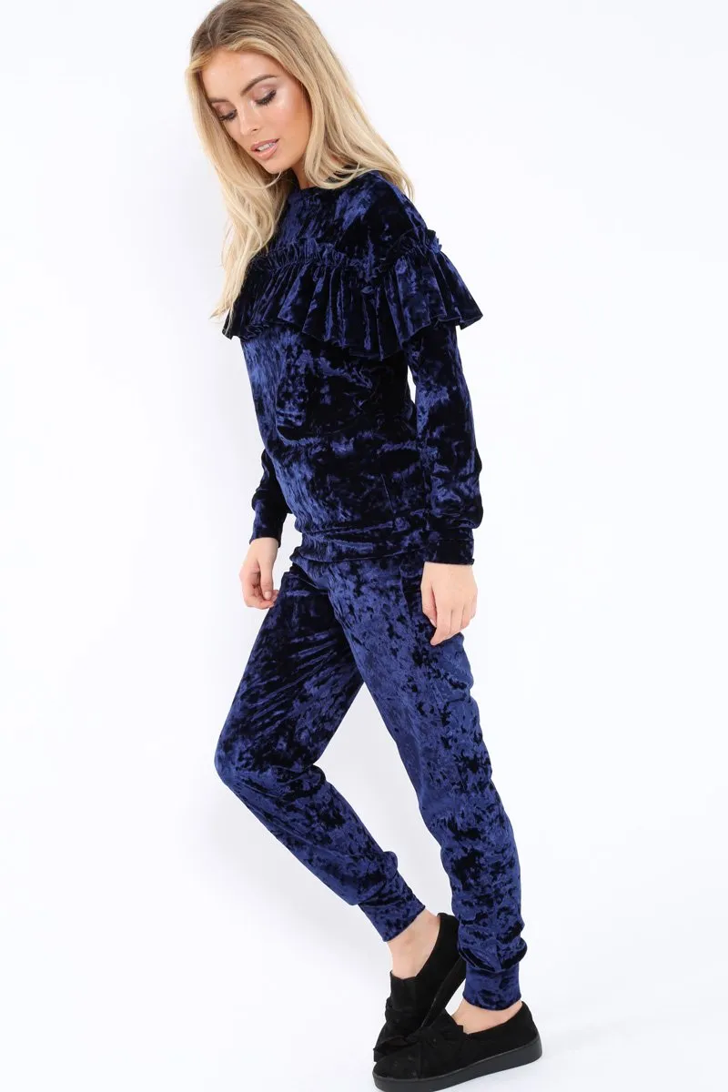 Blue Velvet Frill Tracksuit - Katey