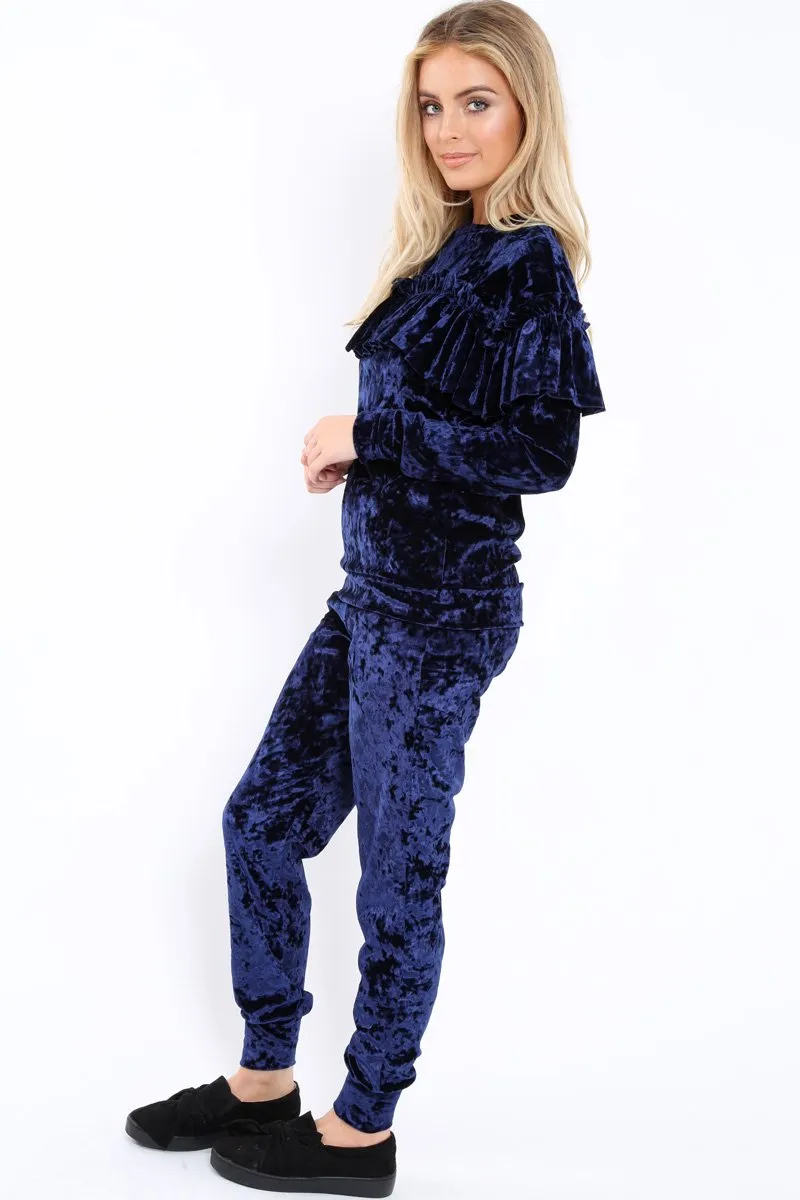 Blue Velvet Frill Tracksuit - Katey