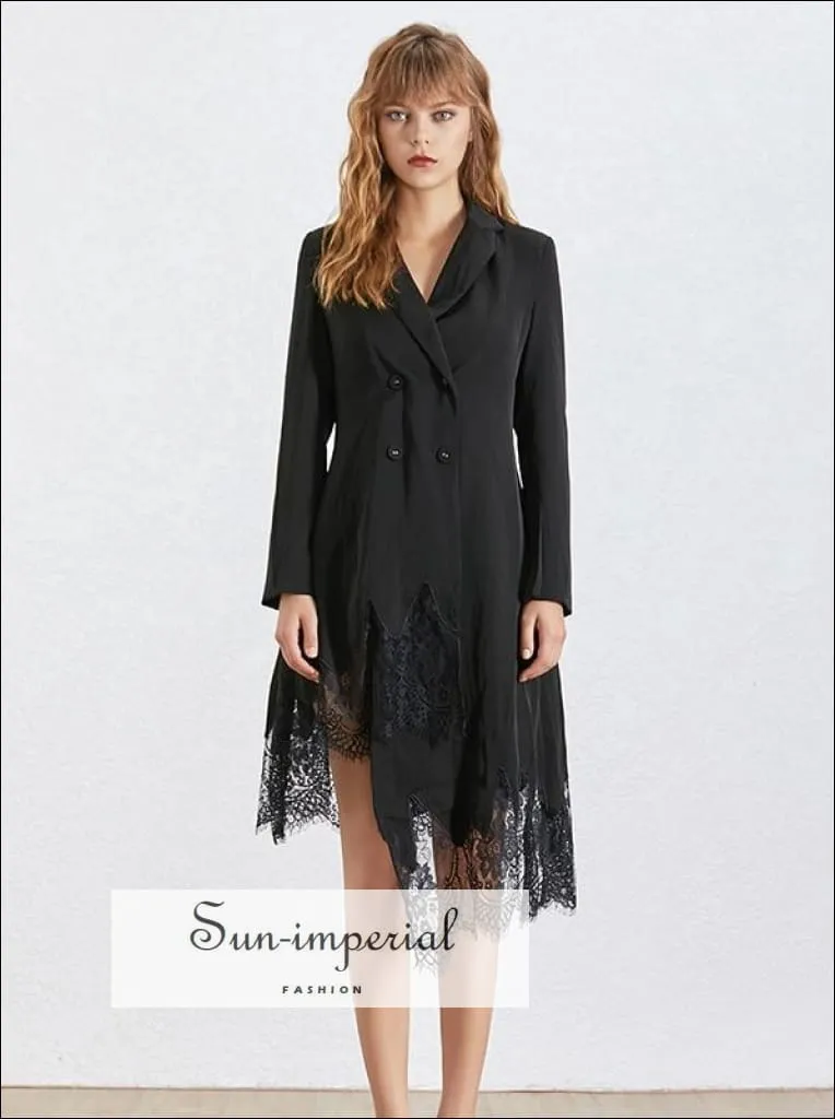 Boulogne Dress- Elegant Lace Patchwork Dress for Women Lapel Long Sleeve High Waist Asymmetrical