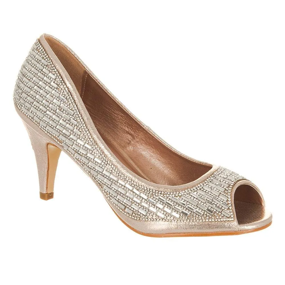 Bria Diamante Open Toe Diamante Medium Heel Shoe