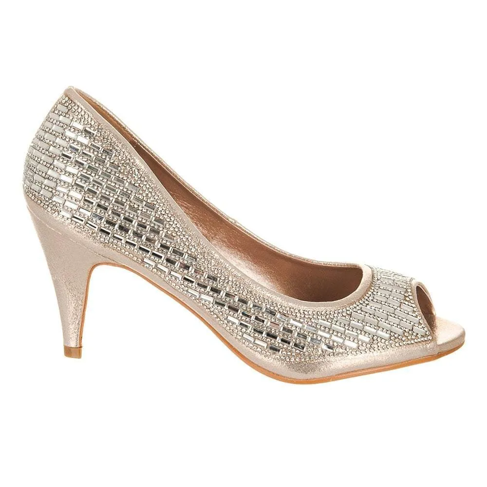 Bria Diamante Open Toe Diamante Medium Heel Shoe