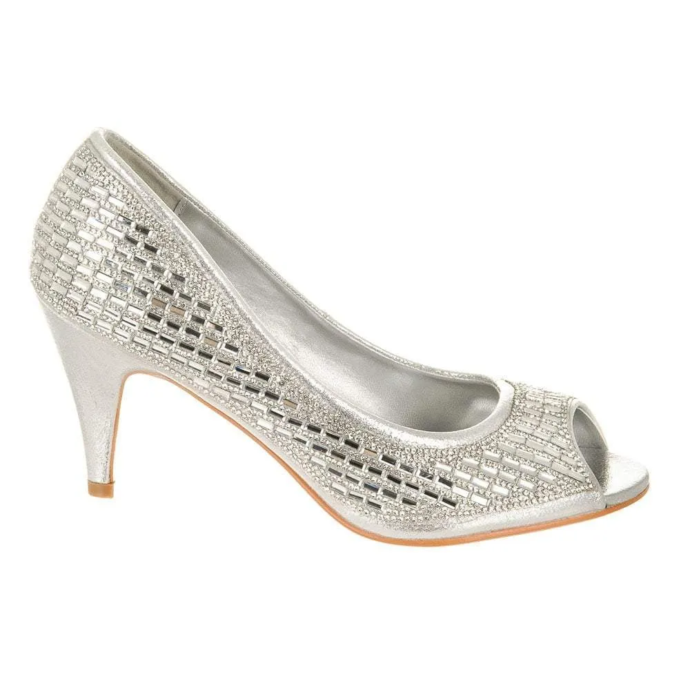 Bria Diamante Open Toe Diamante Medium Heel Shoe