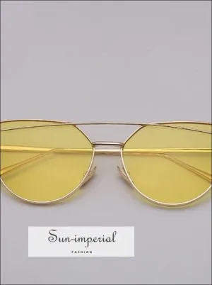 Cat Eye Sunglasses Women Vintage Metal Reflective Glasses for Women Mirror Vintage Sunniness