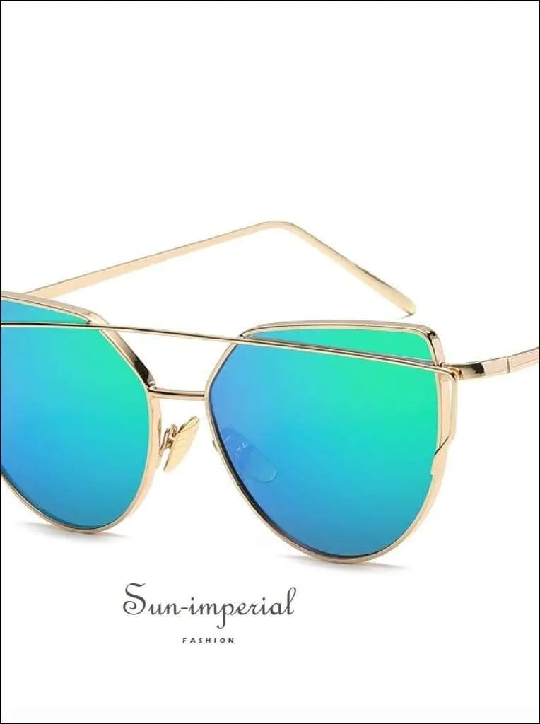 Cat Eye Sunglasses Women Vintage Metal Reflective Glasses for Women Mirror Vintage Sunniness