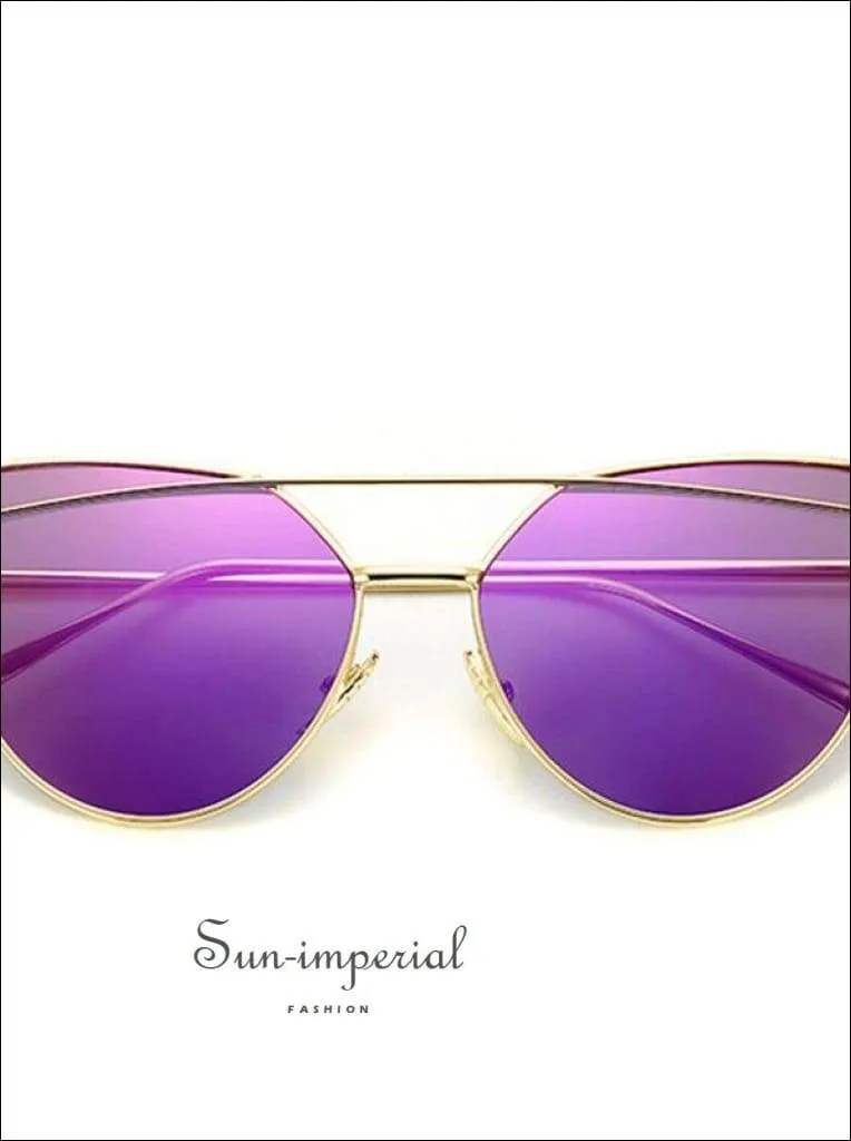 Cat Eye Sunglasses Women Vintage Metal Reflective Glasses for Women Mirror Vintage Sunniness