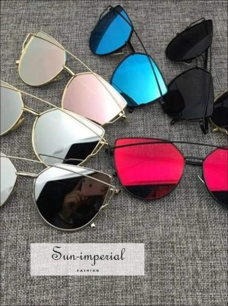 Cat Eye Sunglasses Women Vintage Metal Reflective Glasses for Women Mirror Vintage Sunniness