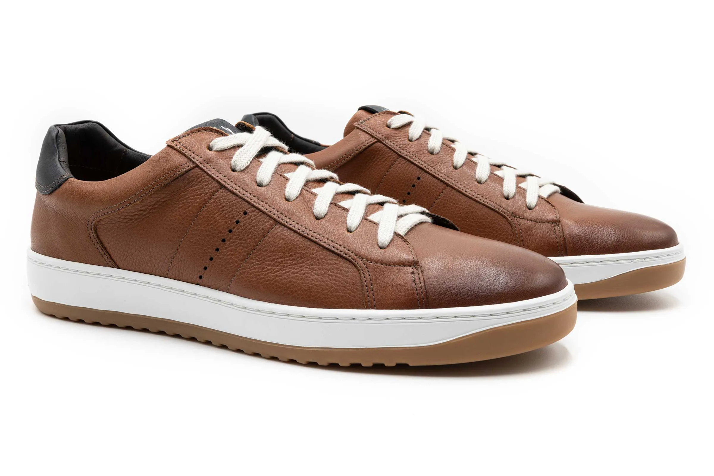 Charles Tumbled Saddle Leather Sneakers - Whiskey