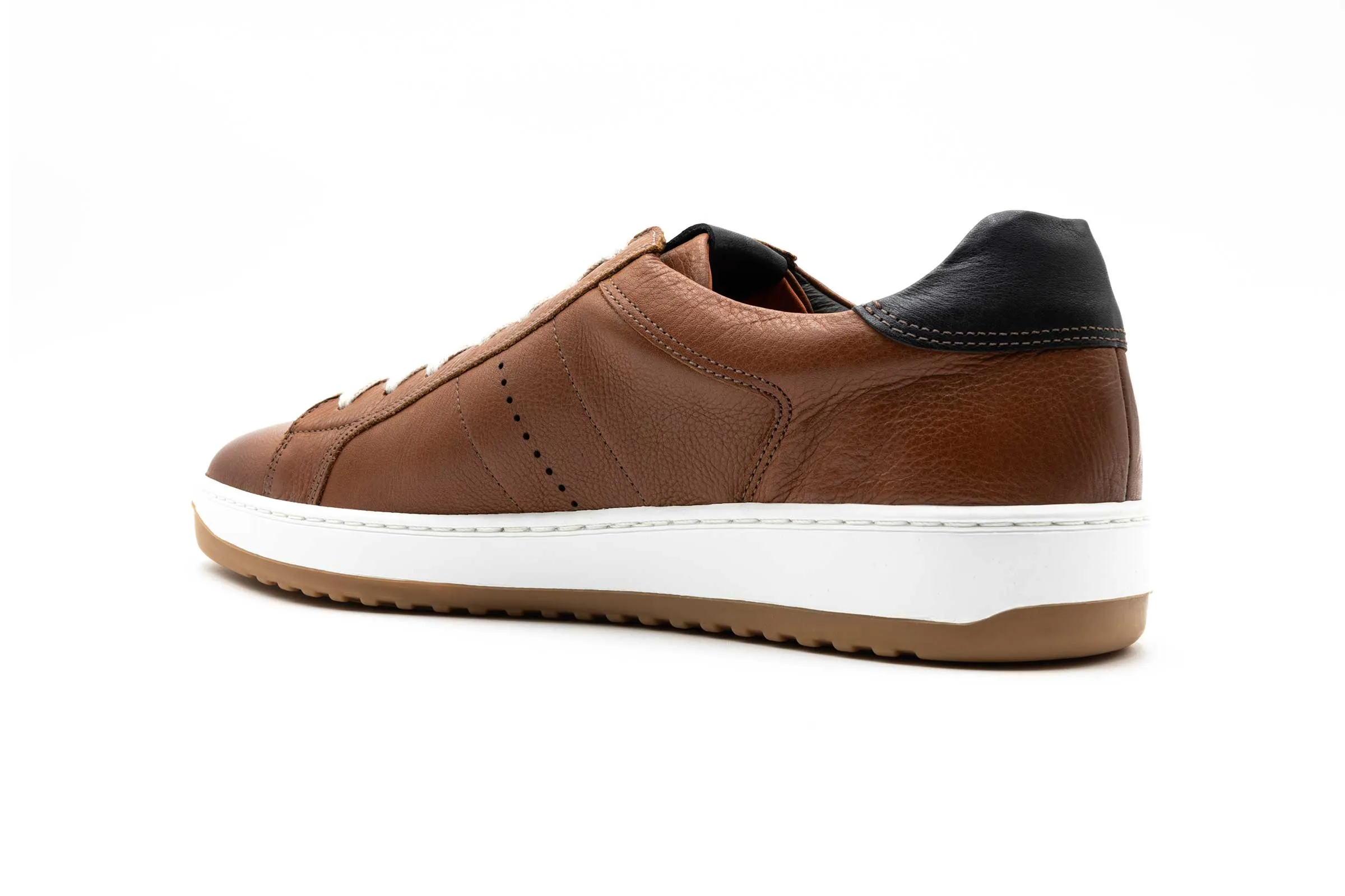 Charles Tumbled Saddle Leather Sneakers - Whiskey