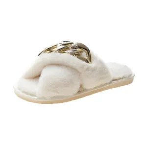 Classic Cross Fur Designed White Slipper