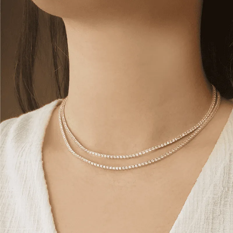 Classic Yellow Gold Diamond Tennis Necklace