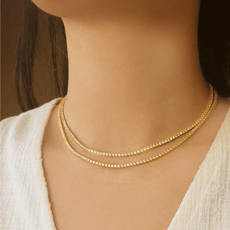 Classic Yellow Gold Diamond Tennis Necklace