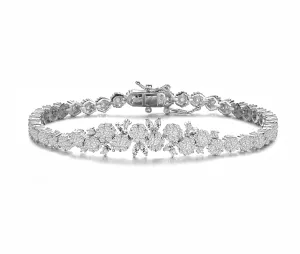 Collette Z Sterling Silver with Rhodium Plated Clear Marquise and Round Cubic Zirconia Flower Design Tennis Bracelet