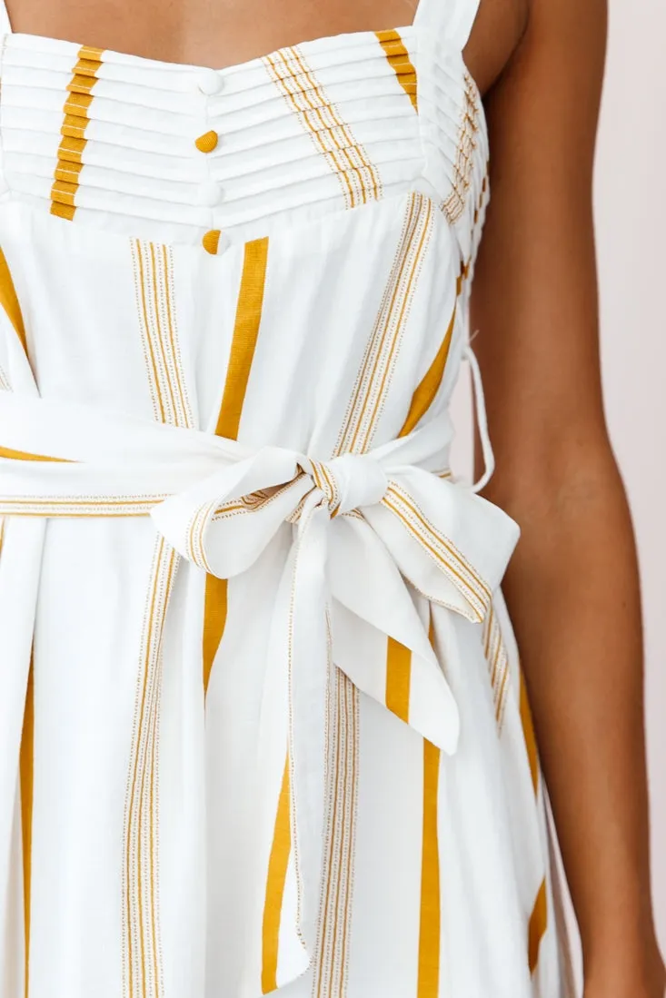 Colmar Wide Strap Midi Dress White Mustard Stripe