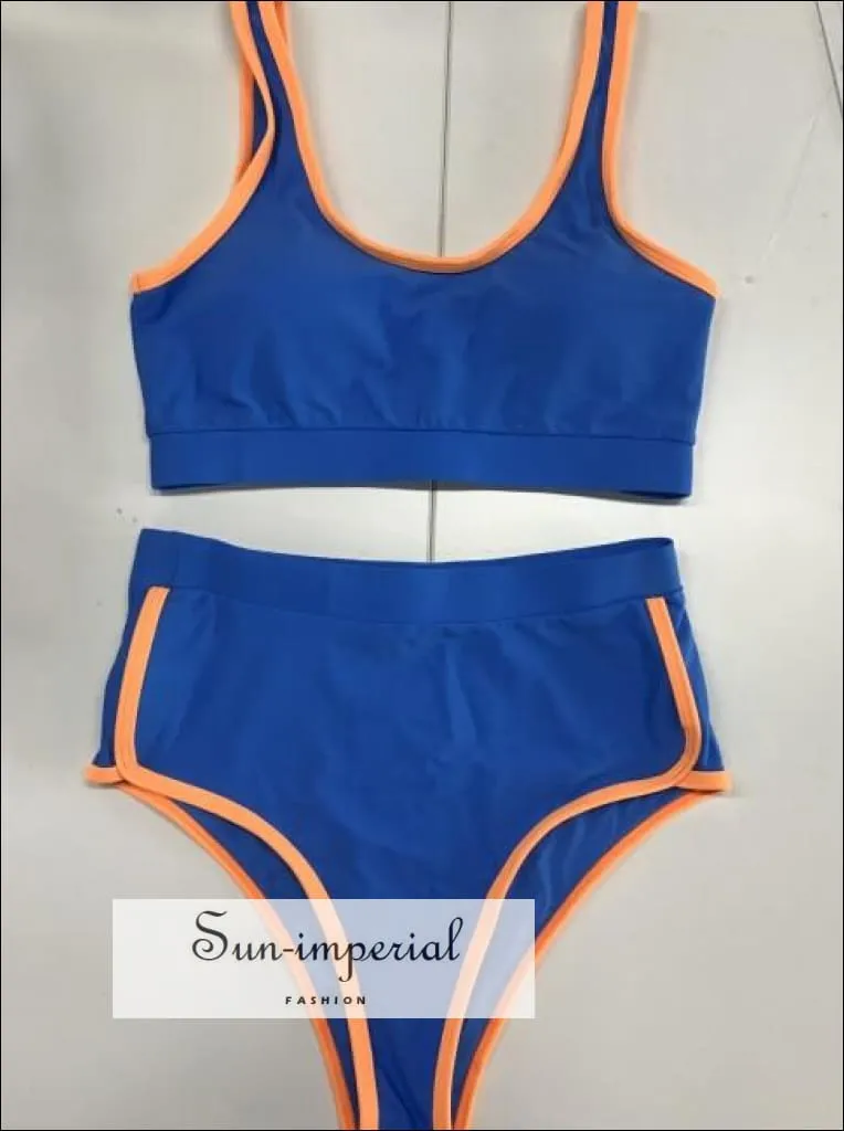 Contrast Trim High Rise Padded Tankini Swimwear Bikini Set