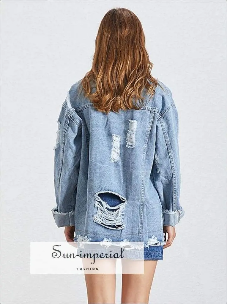 Cool it off Jacket - Autumn Denim Jacket for Women Lapel Collar Long Sleeve Ripped Hole Coat