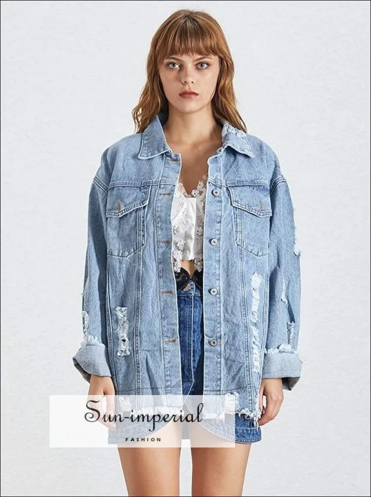 Cool it off Jacket - Autumn Denim Jacket for Women Lapel Collar Long Sleeve Ripped Hole Coat