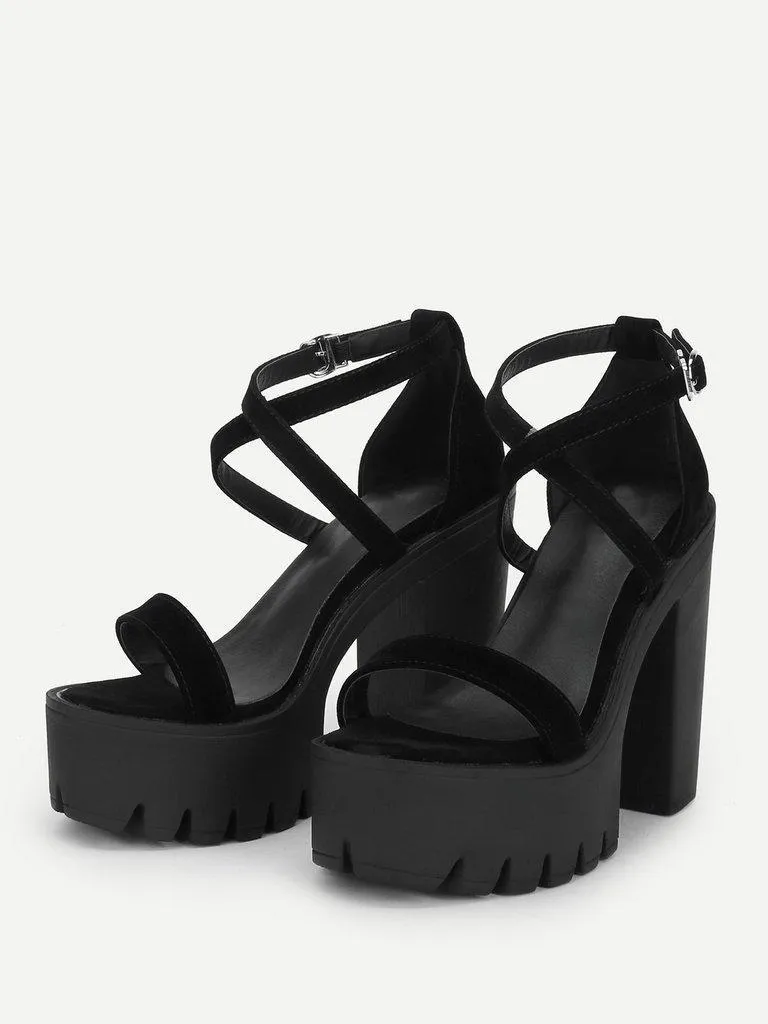 Criss Cross Platform Heeled Sandals