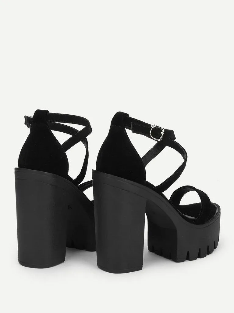 Criss Cross Platform Heeled Sandals