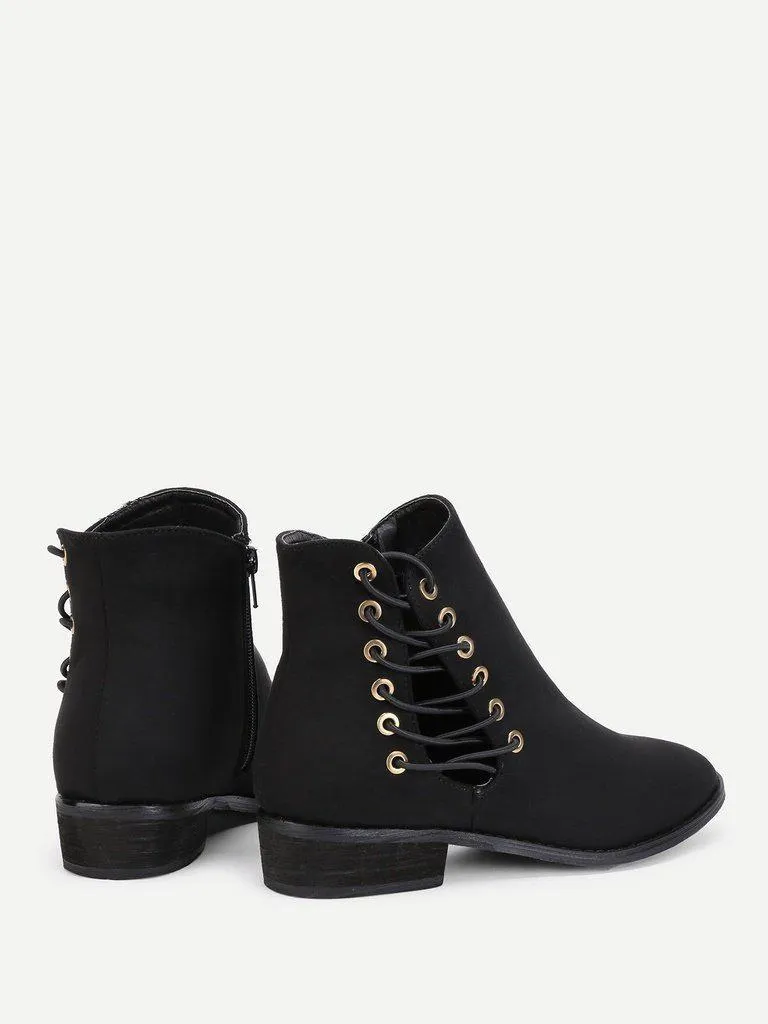 Criss Cross Strap Side Suede Ankle Boots