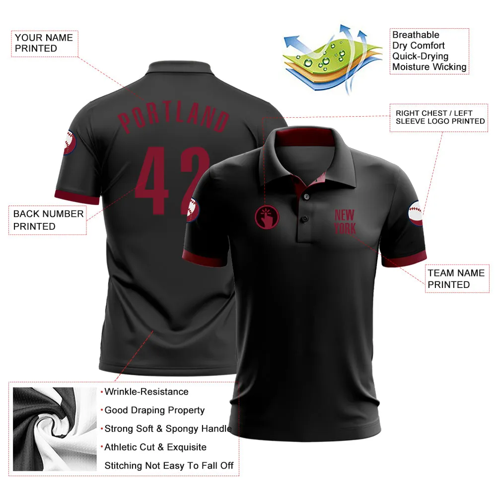 Custom Black Crimson Performance Golf Polo Shirt