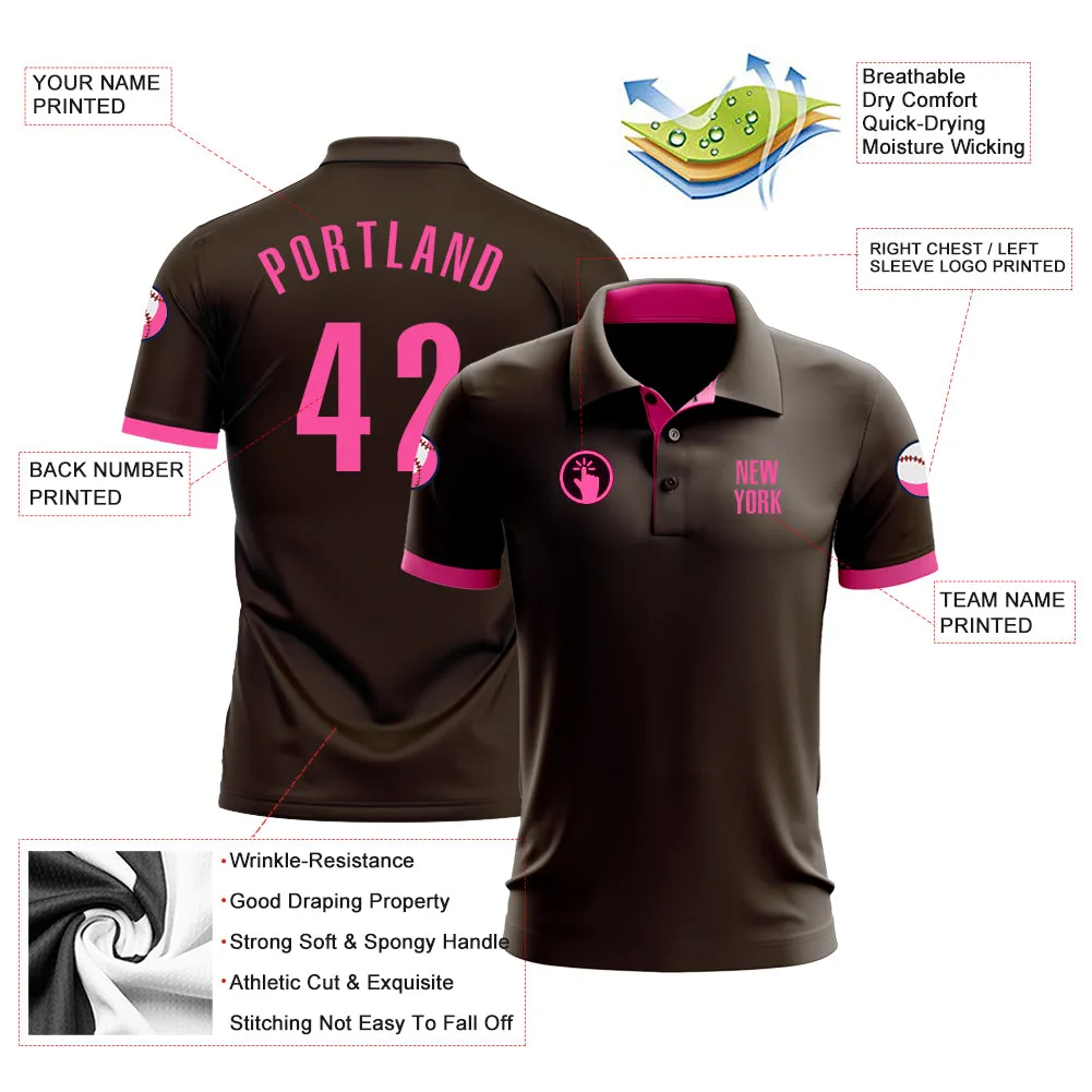 Custom Brown Pink Performance Golf Polo Shirt