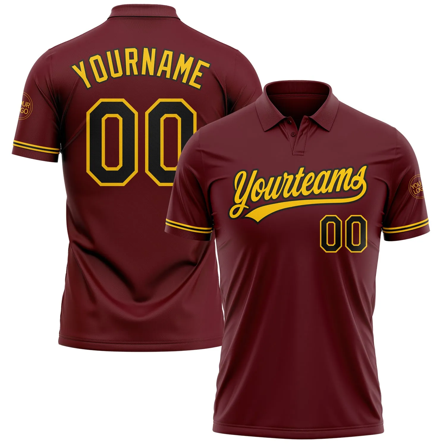 Custom Burgundy Black-Yellow Performance Vapor Golf Polo Shirt