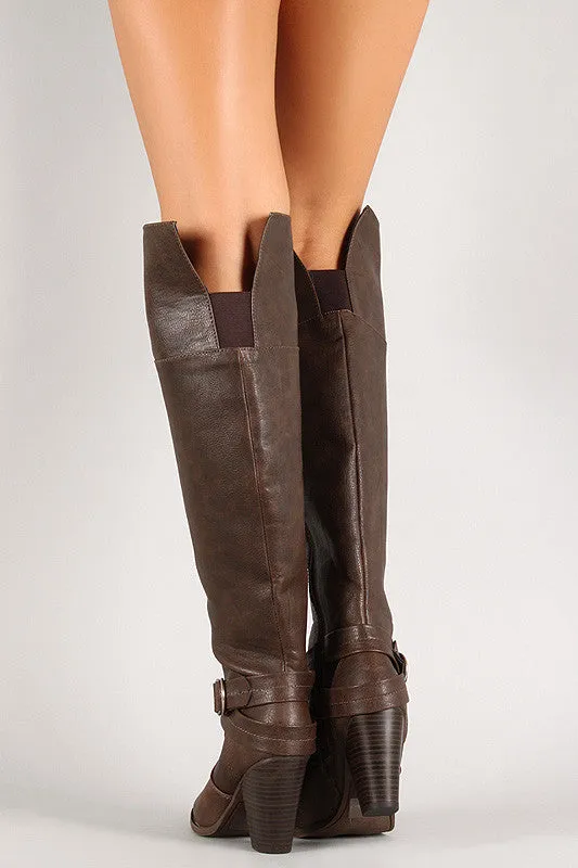 D-Ring Buckle Chunky Heeled Thigh High Boot