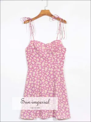 daisy print, florl print, flower printPink Floral Cami Strap a Line Mini Dress Vintage Chiffon Dress Daisy Print Adjustable Camistrap