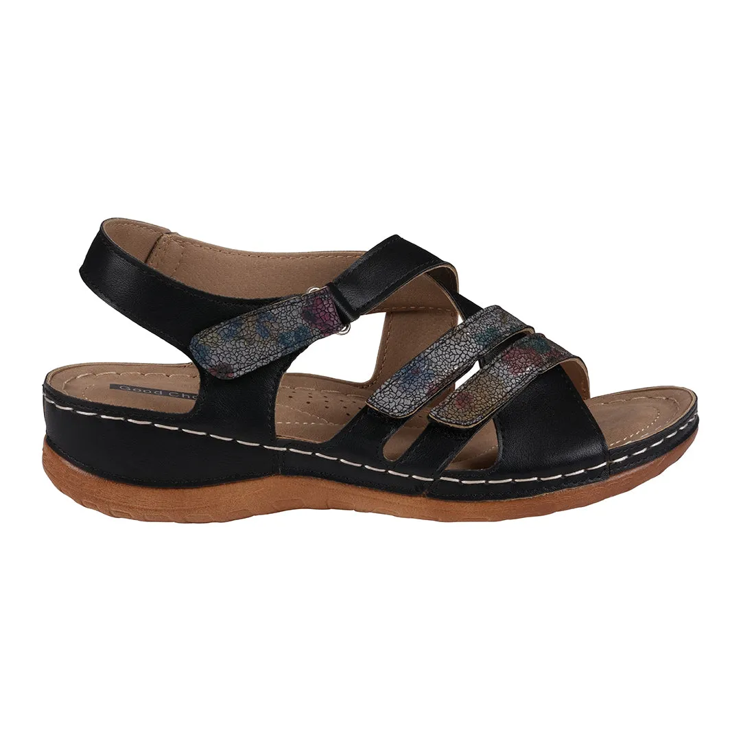 Dalary Black Strappy Velcro Two-Tone Comfort Flat Sandals