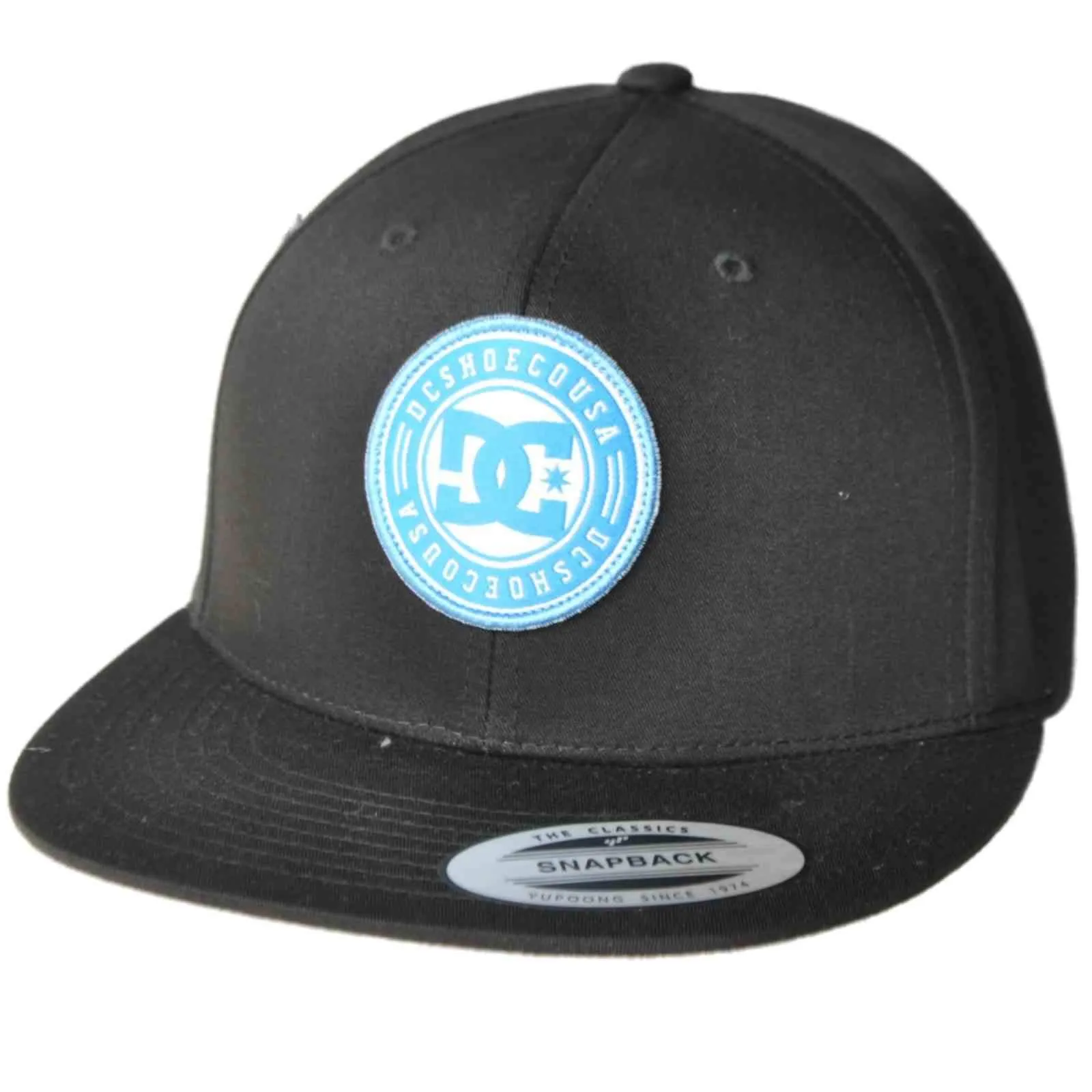 DC Shoes Black Blue Logo Structured Flat Brim Snapback Hat Cap