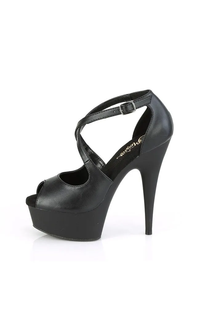 DELIGHT-621 Strappy Black Vegan Leather Heels