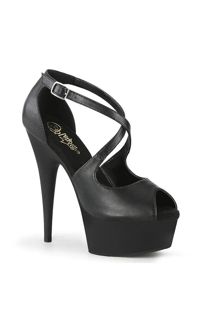 DELIGHT-621 Strappy Black Vegan Leather Heels