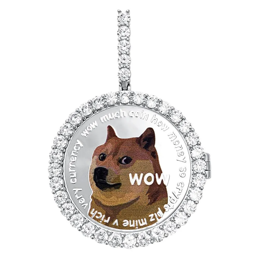 Dogecoin Coin Iced Out Frame Pendant V2