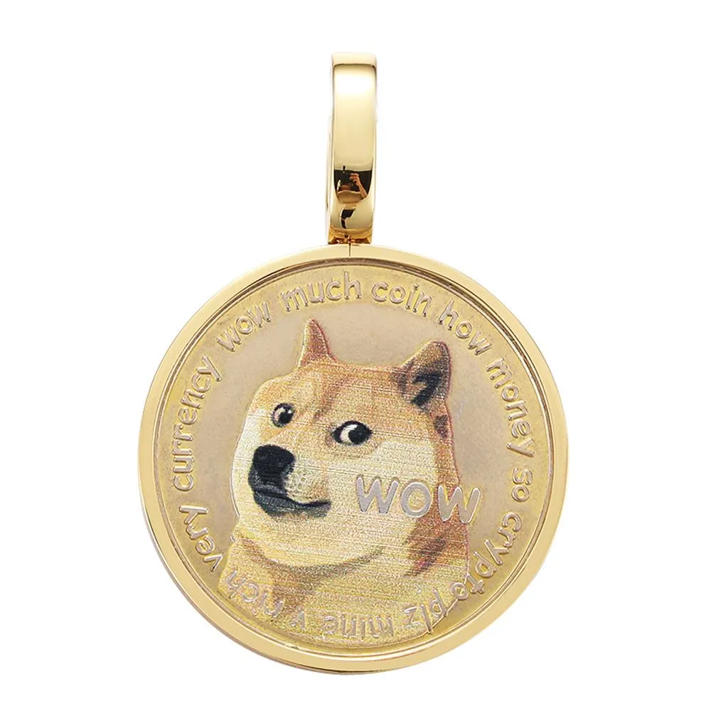 Dogecoin Coin Iced Out Frame Pendant V2