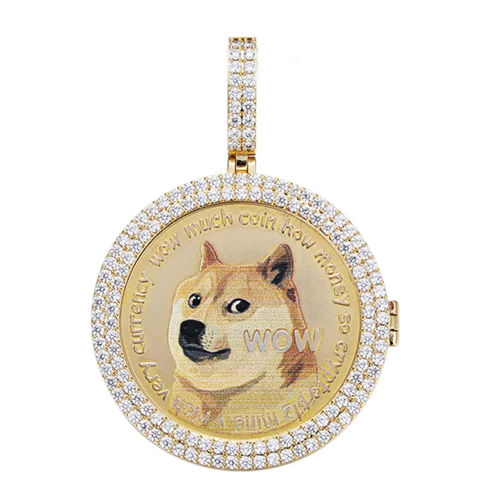 Dogecoin Coin Iced Out Frame Pendant V2