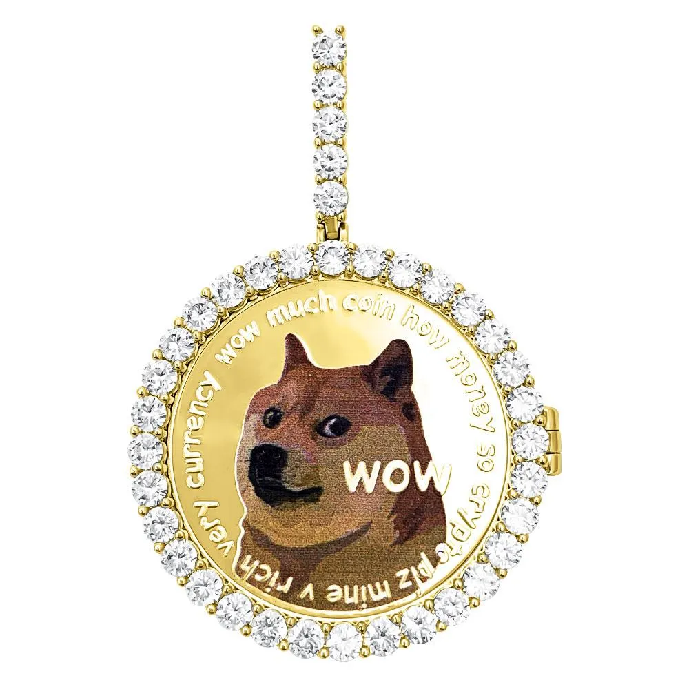 Dogecoin Coin Iced Out Frame Pendant V2