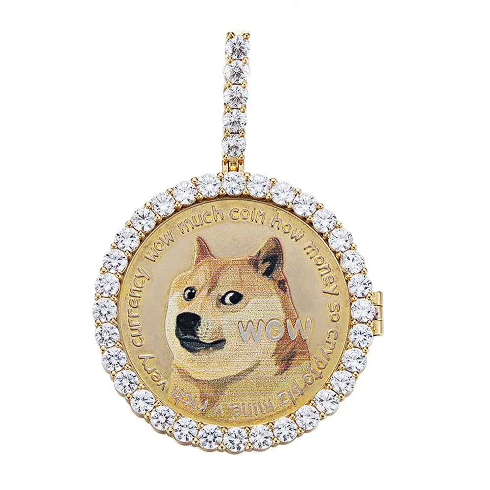 Dogecoin Coin Iced Out Frame Pendant V2