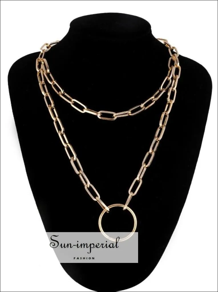 Double Layer Lock Chain Necklace Punk 90s Silver Color Padlock Pendant Gothic Jewelry