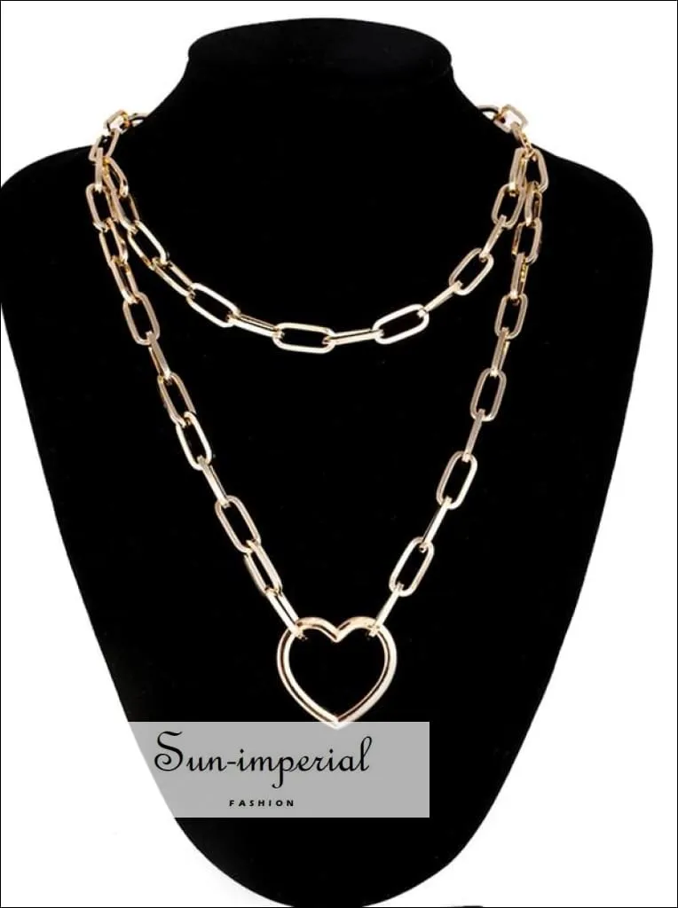 Double Layer Lock Chain Necklace Punk 90s Silver Color Padlock Pendant Gothic Jewelry