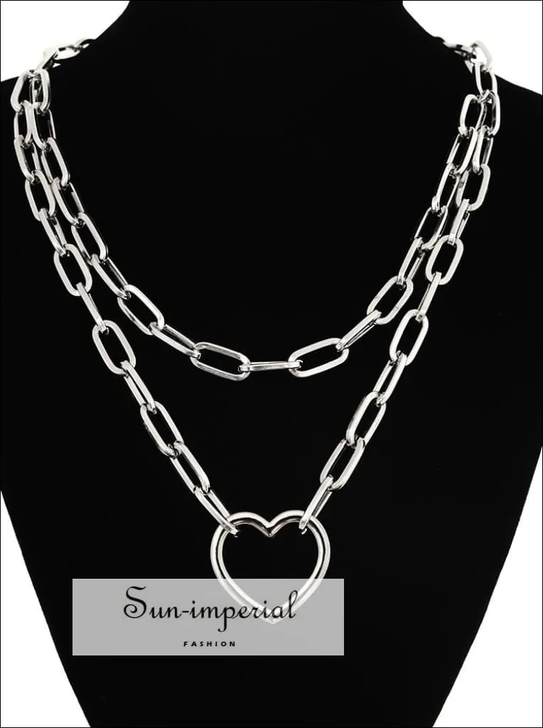 Double Layer Lock Chain Necklace Punk 90s Silver Color Padlock Pendant Gothic Jewelry