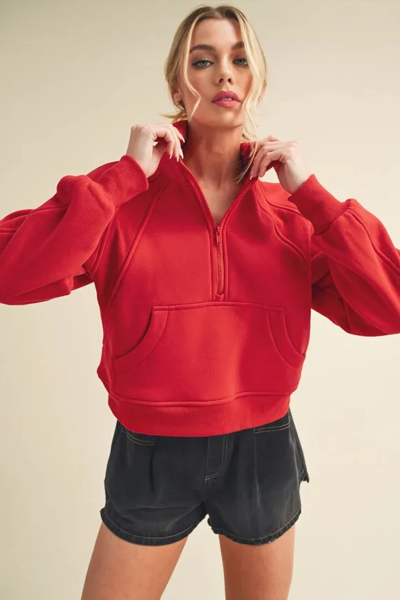 Dove Funnel Neck Half Zip Tomato