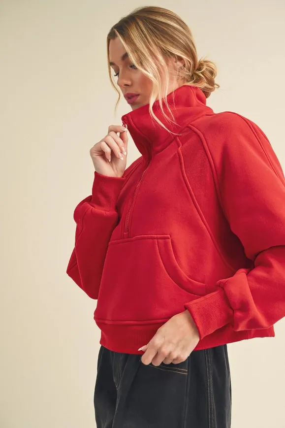 Dove Funnel Neck Half Zip Tomato