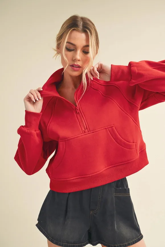 Dove Funnel Neck Half Zip Tomato