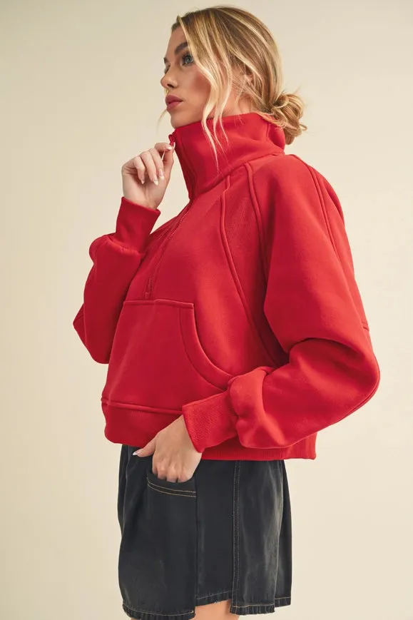 Dove Funnel Neck Half Zip Tomato