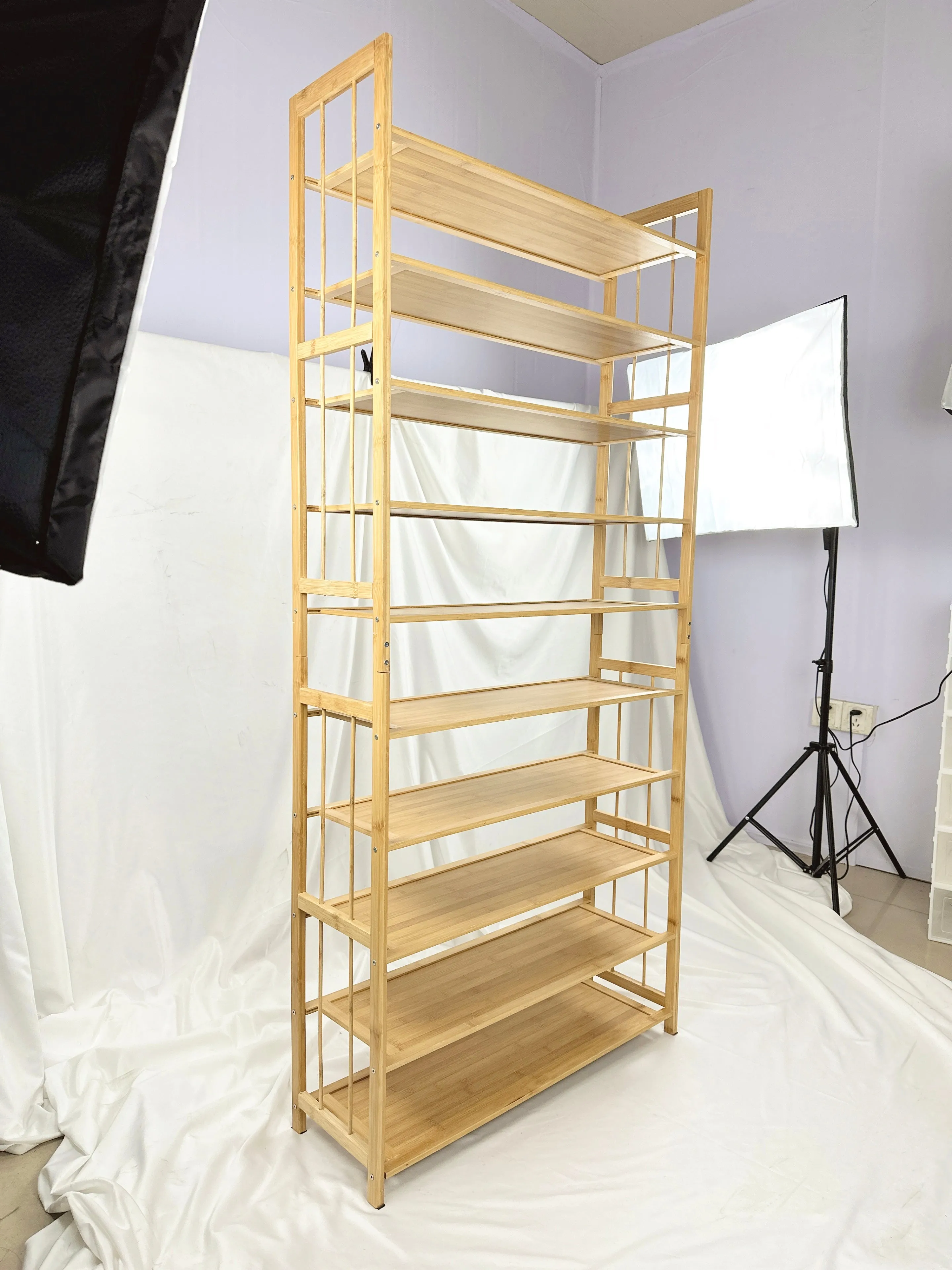 Eco-friendly 10-Tiers Bamboo Shoe Rack, Holds 50 Pairs, Ekkio