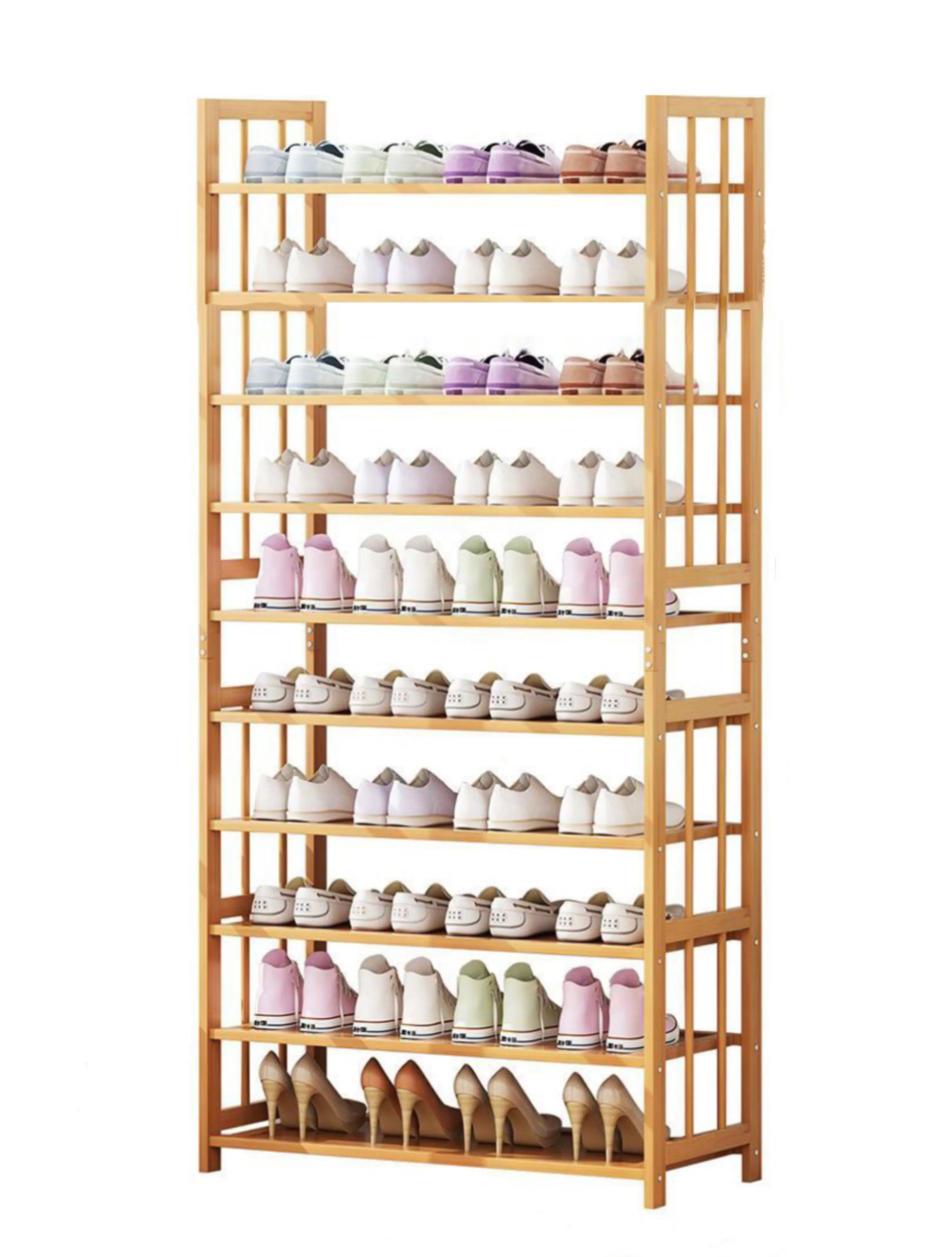 Eco-friendly 10-Tiers Bamboo Shoe Rack, Holds 50 Pairs, Ekkio