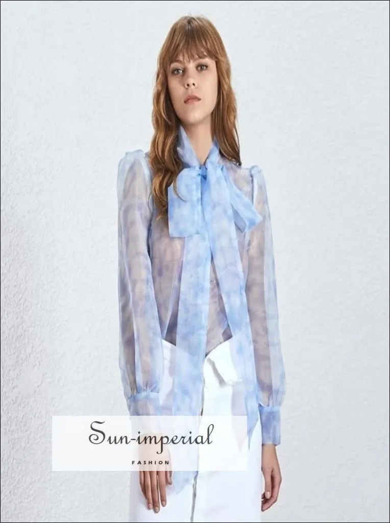 Faithful top - Sheer Blouse Women Long Bow Tie Long Sleeve Oversize Shirt