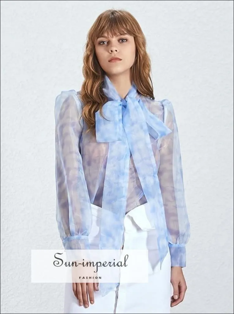 Faithful top - Sheer Blouse Women Long Bow Tie Long Sleeve Oversize Shirt