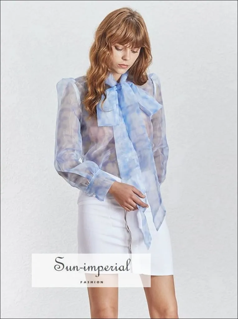 Faithful top - Sheer Blouse Women Long Bow Tie Long Sleeve Oversize Shirt