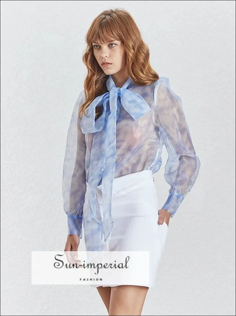 Faithful top - Sheer Blouse Women Long Bow Tie Long Sleeve Oversize Shirt